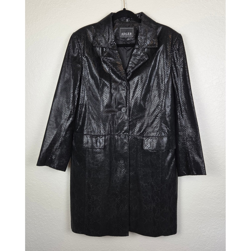 Vintage Adler Collection Women Black Snakeskin Embossed Leather Trench Coat Lg